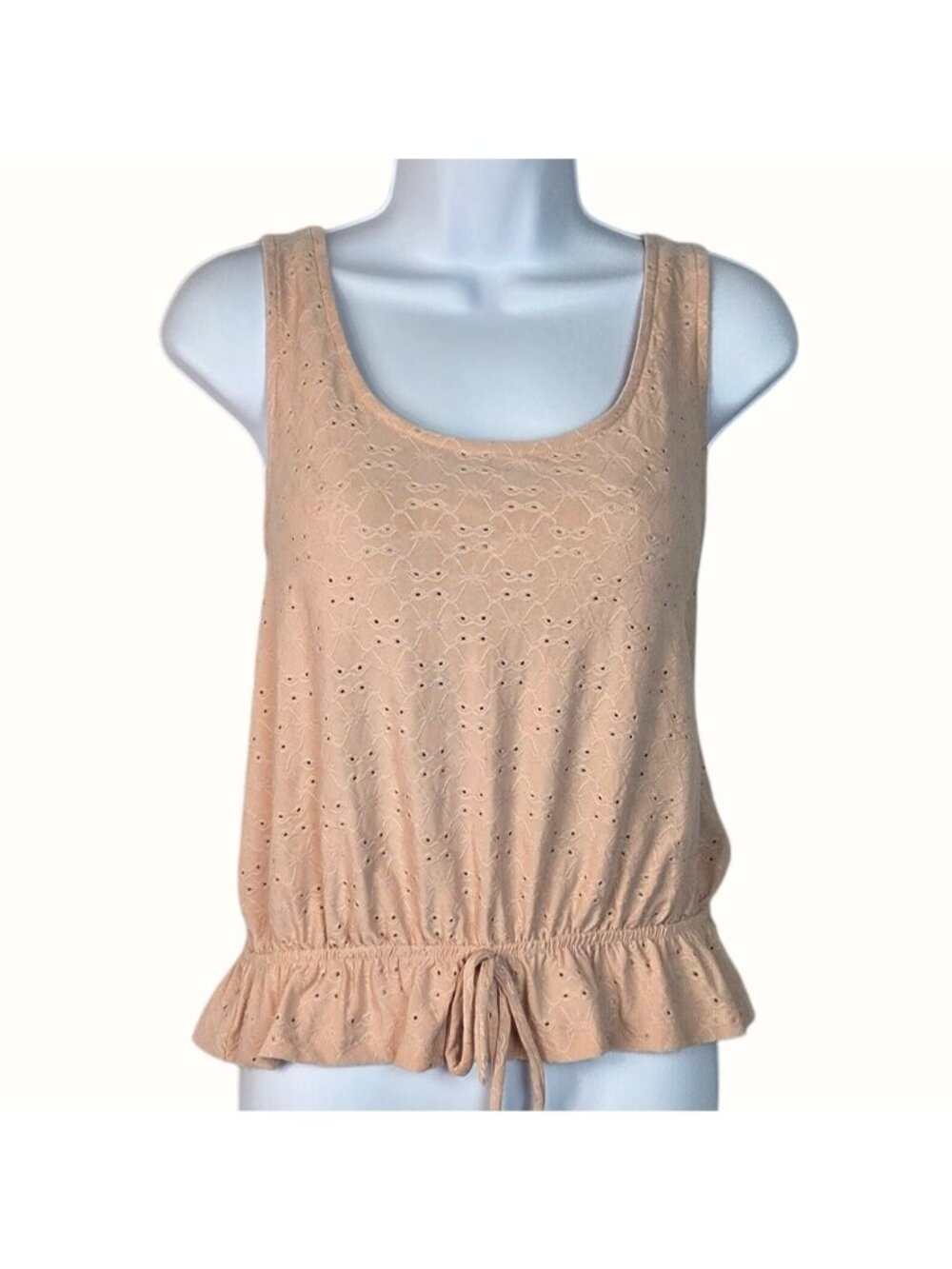 Wallflower Blush Pink Eyelet Scoop Neck Sleeveless Drawstring Tank Top Size XL
